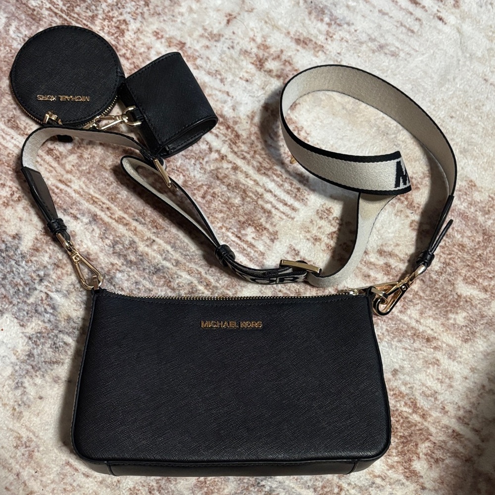 Michael Kors Black Crossbody with Gold Accents